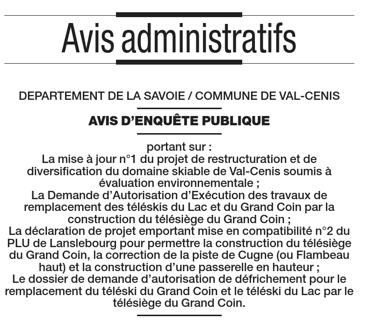 Lire la suite à propos de l’article Avis d’Enquête Publique – commune de Val Cenis