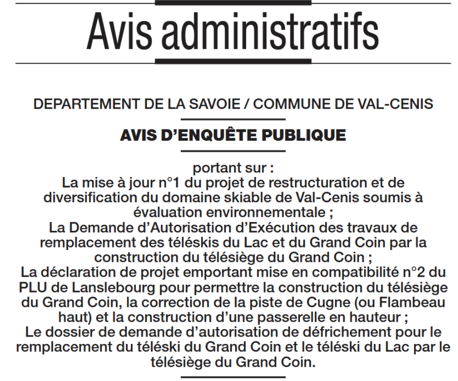 Lire la suite à propos de l’article Avis d’Enquête Publique – commune de Val Cenis